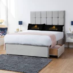 UK Bed Furniture Florence Divan Bed with 2 Drawers Foot End & 26 Inch headboard in Silver - Size: King