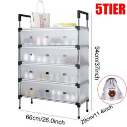 VOGREX 5 Tier Cabinet Storage Organiser Shoe Rack Stand Holder in Black - thumbnail 1