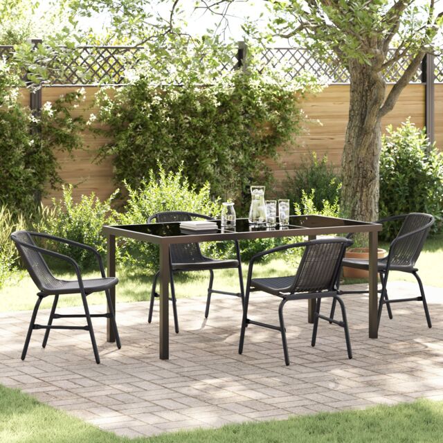 Berkfield Home 5 Piece Garden Dining Set Black Poly Rattan - image 1