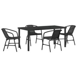 Berkfield Home 5 Piece Garden Dining Set Black Poly Rattan - thumbnail 2