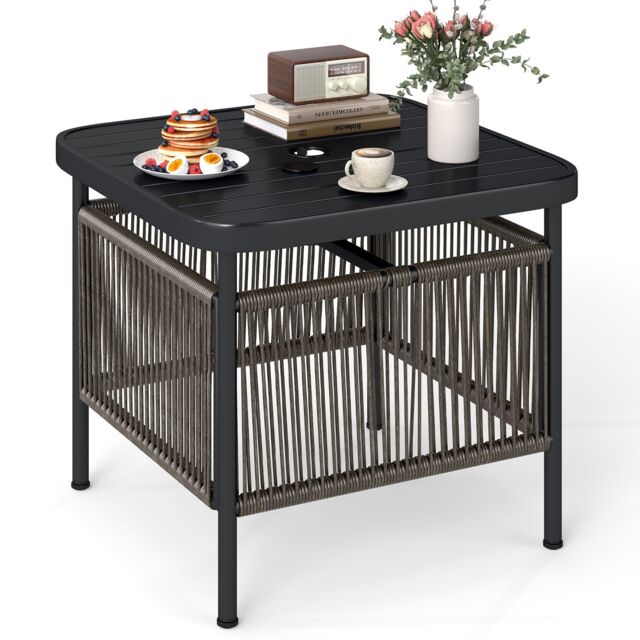 Gymax Outdoor PE Rattan Side Table With 5CM Umbrella Hole Square End Table in Dark Grey - image 1