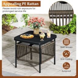 Gymax Outdoor PE Rattan Side Table With 5CM Umbrella Hole Square End Table in Dark Grey - thumbnail 4