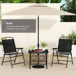 Gymax Outdoor PE Rattan Side Table With 5CM Umbrella Hole Square End Table in Dark Grey - thumbnail 3