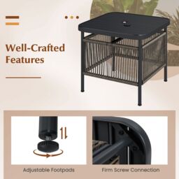 Gymax Outdoor PE Rattan Side Table With 5CM Umbrella Hole Square End Table in Dark Grey - thumbnail 6