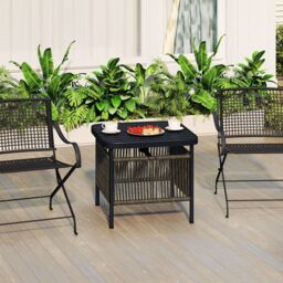 Gymax Outdoor PE Rattan Side Table With 5CM Umbrella Hole Square End Table in Dark Grey - thumbnail 7