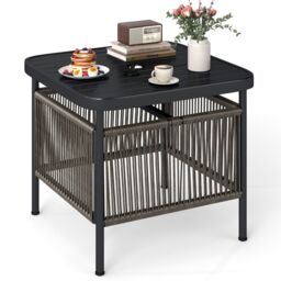 Gymax Outdoor PE Rattan Side Table With 5CM Umbrella Hole Square End Table in Dark Grey - thumbnail 1