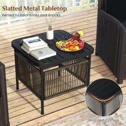 Gymax Outdoor PE Rattan Side Table With 5CM Umbrella Hole Square End Table in Dark Grey - thumbnail 5