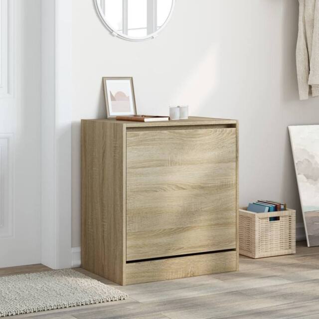 Berkfield Home Shoe Cabinet Sonoma Oak 60x42x69 cm Engineered Wood in Light Tan - Size: 60 x 42 x 69 cm - image 1