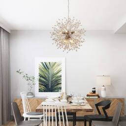 NIVOR 8-Lights Wooden Beads Dandelion Chandelier Firework Hanging Pendant in Natural - thumbnail 5