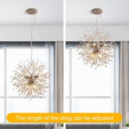 NIVOR 8-Lights Wooden Beads Dandelion Chandelier Firework Hanging Pendant in Natural - thumbnail 7