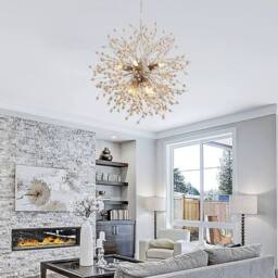 NIVOR 8-Lights Wooden Beads Dandelion Chandelier Firework Hanging Pendant in Natural - thumbnail 3