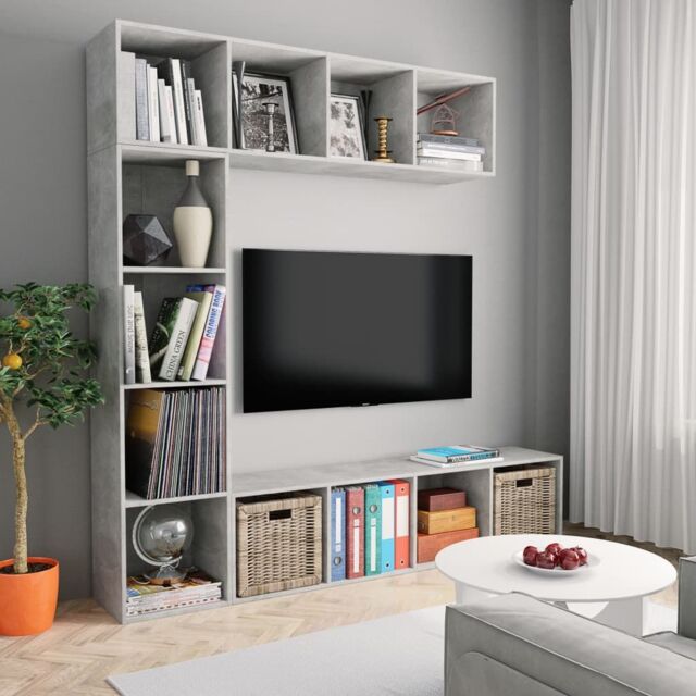 Berkfield Home 3 Piece Book/TV Cabinet Set Concrete Grey 180x30x180 cm - Size: 180 x 30 x 180 cm - image 1