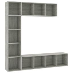 Berkfield Home 3 Piece Book/TV Cabinet Set Concrete Grey 180x30x180 cm - Size: 180 x 30 x 180 cm - thumbnail 2