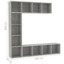 Berkfield Home 3 Piece Book/TV Cabinet Set Concrete Grey 180x30x180 cm - Size: 180 x 30 x 180 cm - thumbnail 6