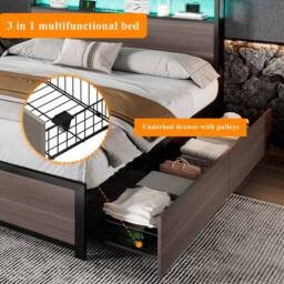 BTM Grey Iron Bed with LED, 4 Drawers & USB-C Charging - Size: Single - thumbnail 7