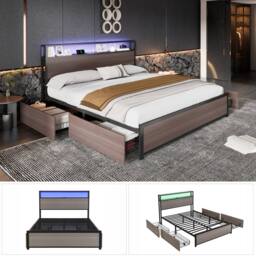 BTM Grey Iron Bed with LED, 4 Drawers & USB-C Charging - Size: Single - thumbnail 8