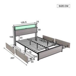 BTM Grey Iron Bed with LED, 4 Drawers & USB-C Charging - Size: Single - thumbnail 5