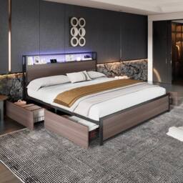 BTM Grey Iron Bed with LED, 4 Drawers & USB-C Charging - Size: Single - thumbnail 3