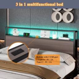 BTM Grey Iron Bed with LED, 4 Drawers & USB-C Charging - Size: Single - thumbnail 6