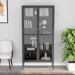 Berkfield Home Durable Display Cabinet Anthracite 90x40x180 cm Steel & Tempere in Black - Size: 90 x 40 x 180 cm - thumbnail 1
