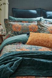 Morris & Co 'Honeysuckle & Tulip' Cotton Duvet Cover Set in Teal - Size: Double - thumbnail 2