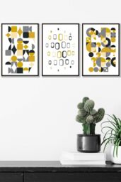 ARTZE Mid Century Graphical Grey Yellow Framed Wall Art - Medium in Black - Size: W45 cm x H62 cm x D20mm - thumbnail 1