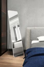 Living and Home 37cm W x 147cm H Rectangular Full Length Mirror with Metal Frame in White - Size: 37 cm W x 147 cm H