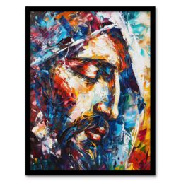 "Artery8 Jesus Face Portrait Religious Painting Framed Art Print - Size: W12"" x H16""" - thumbnail 1