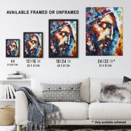 "Artery8 Jesus Face Portrait Religious Painting Framed Art Print - Size: W12"" x H16""" - thumbnail 3