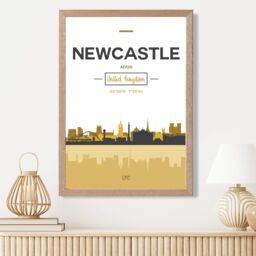 ARTZE Newcastle Yellow & Black City Skyline Framed Print SIZE: A2 with Oak Frame - Size: A3 - thumbnail 2