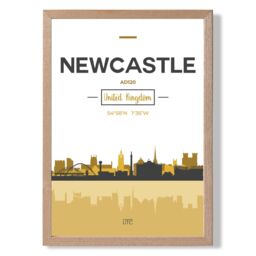 ARTZE Newcastle Yellow & Black City Skyline Framed Print SIZE: A2 with Oak Frame - Size: A3 - thumbnail 1