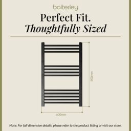 Balterley Straight Heated Towel Rail Radiator, 542W, 600 x 800mm, Matt Black - thumbnail 5
