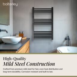 Balterley Straight Heated Towel Rail Radiator, 542W, 600 x 800mm, Matt Black - thumbnail 3