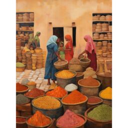 "Artery8 Wall Art Print Traditional Rural Indian Food Market Watercolour Artwork Spices Herbs Poster in Beige - Size: W12"" x H16""" - thumbnail 1