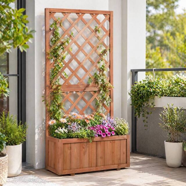 STILVORA Wooden Planter with Trellis 72.5 cm Orange in Natural - image 1