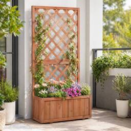 STILVORA Wooden Planter with Trellis 72.5 cm Orange in Natural - thumbnail 1
