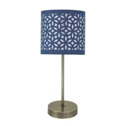 First Choice Lighting Set of 2 Antique Brass Stick Table Lamps with Navy Blue Cut Shades in Bronze - thumbnail 4