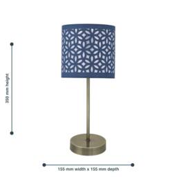 First Choice Lighting Set of 2 Antique Brass Stick Table Lamps with Navy Blue Cut Shades in Bronze - thumbnail 7