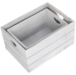 Red Hamper Set of 2 Vintage Effect Heart Cut Handle Wooden Storage Crate in Grey - thumbnail 4