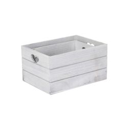 Red Hamper Set of 2 Vintage Effect Heart Cut Handle Wooden Storage Crate in Grey - thumbnail 2