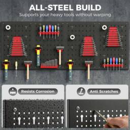 HOMCOM 38 Pcs Wall-Mounted Pegboard with Hooks & Storage Shelves in Black - Size: 60 cm - thumbnail 4