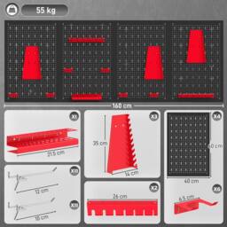 HOMCOM 38 Pcs Wall-Mounted Pegboard with Hooks & Storage Shelves in Black - Size: 60 cm - thumbnail 3