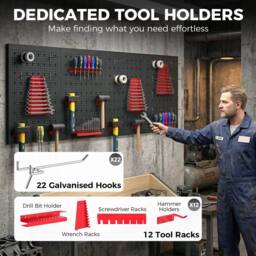 HOMCOM 38 Pcs Wall-Mounted Pegboard with Hooks & Storage Shelves in Black - Size: 60 cm - thumbnail 5