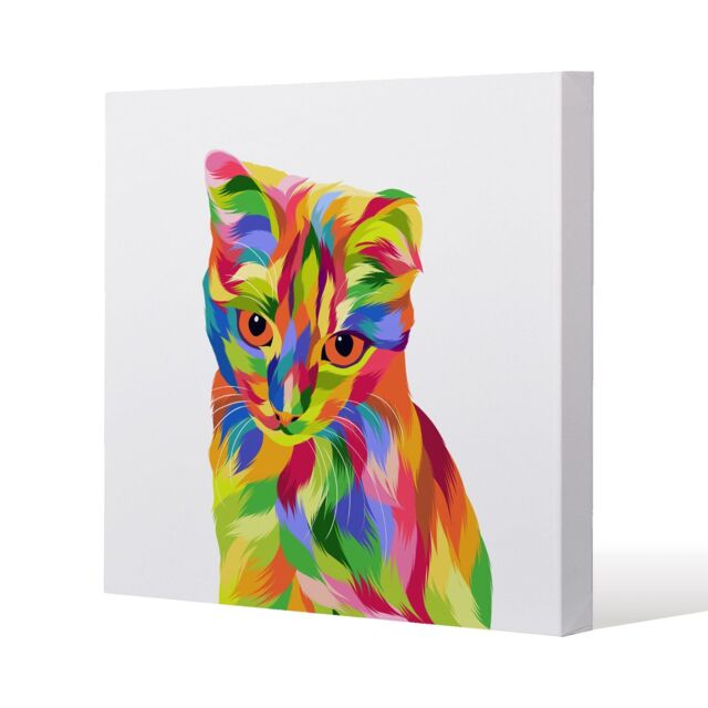Benjamin Tate Design Animal Cat Illustration Pop Art (Canvas Print) / 101 x 101 x 4cm in Natural - Size: 101 x 101 x 4 cm - image 1