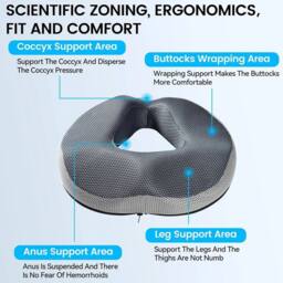 NESTLUNE Donut Cushion Memory Foam Medical Ring Seat Pain in Grey - Size: 100 cm x 190 cm - thumbnail 5