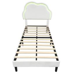 BTM 3ft Single Upholstered Bed Frame LED Adjustable Headboard Velvet Bed in White - thumbnail 9