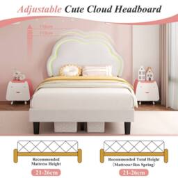 BTM 3ft Single Upholstered Bed Frame LED Adjustable Headboard Velvet Bed in White - thumbnail 6