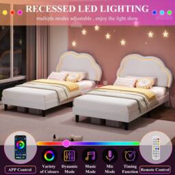 BTM 3ft Single Upholstered Bed Frame LED Adjustable Headboard Velvet Bed in White - thumbnail 5
