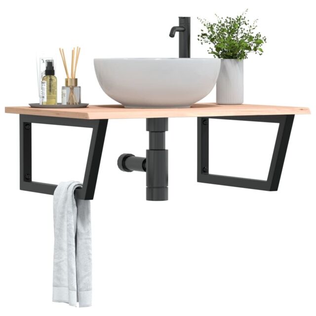 Berkfield Home Basin Shelf Wall Mounted Steel & Solid Wood Oak in Brown - image 1