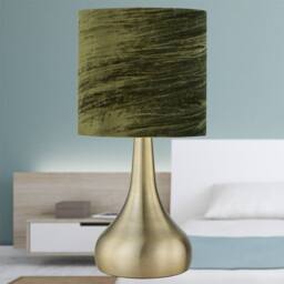 First Choice Lighting Romana - Antique Brass Touch Table Lamp with Green Crushed Velvet in Bronze - thumbnail 4